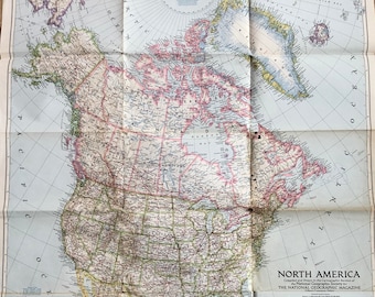 Vintage National Geographic Map of North America 1952