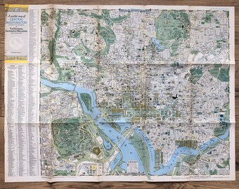 Vintage National Geographic Pocket Map of Central Washington District of Columbia 1948