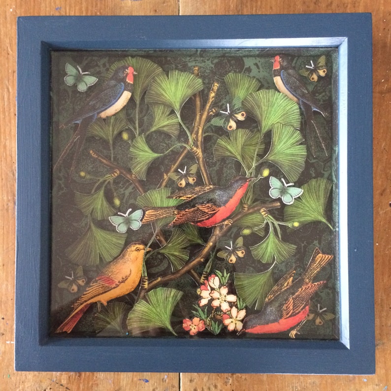 A Flock and a Flutter in a Ginkgo Tree Diorama Box Frame image 3