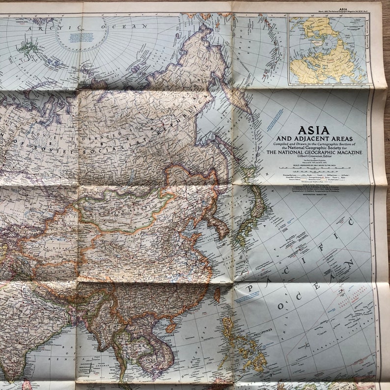 Vintage 1951 National Geographic Map of Asia and Adjacent Areas image 10