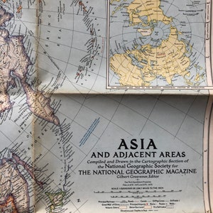 Vintage 1951 National Geographic Map of Asia and Adjacent Areas image 4