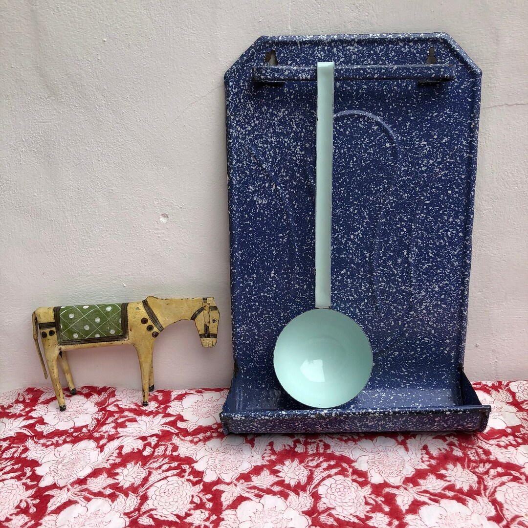 Enamel Spoon Rack French Enamel Spoon Rack Blue With White Marbled, Mid Century - Etsy ...
