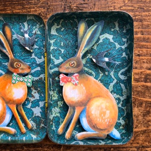 Vintage Dunlop Tin with two Dapper Hares in Bow Ties image 3