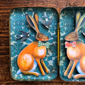 Vintage Dunlop Tin with two Dapper Hares in Bow Ties image 2