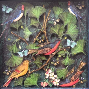 A Flock and a Flutter in a Ginkgo Tree Diorama Box Frame image 1