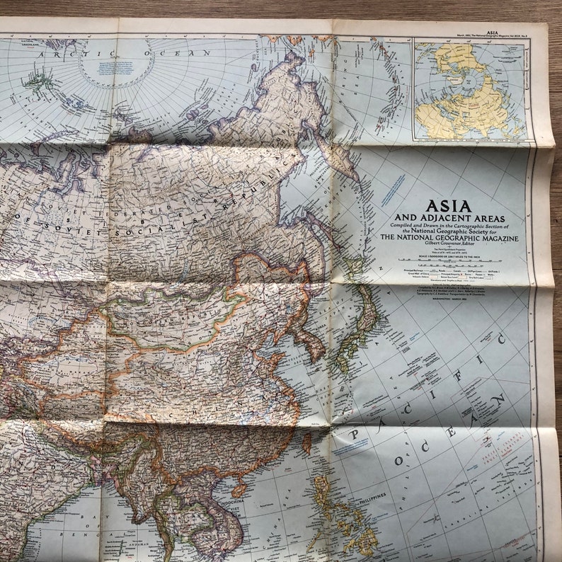 Vintage 1951 National Geographic Map of Asia and Adjacent Areas image 5