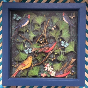 A Flock and a Flutter in a Ginkgo Tree Diorama Box Frame image 2