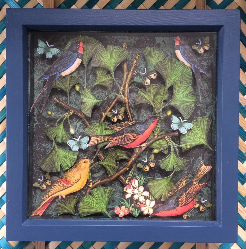 A Flock and a Flutter in a Ginkgo Tree Diorama Box Frame image 2