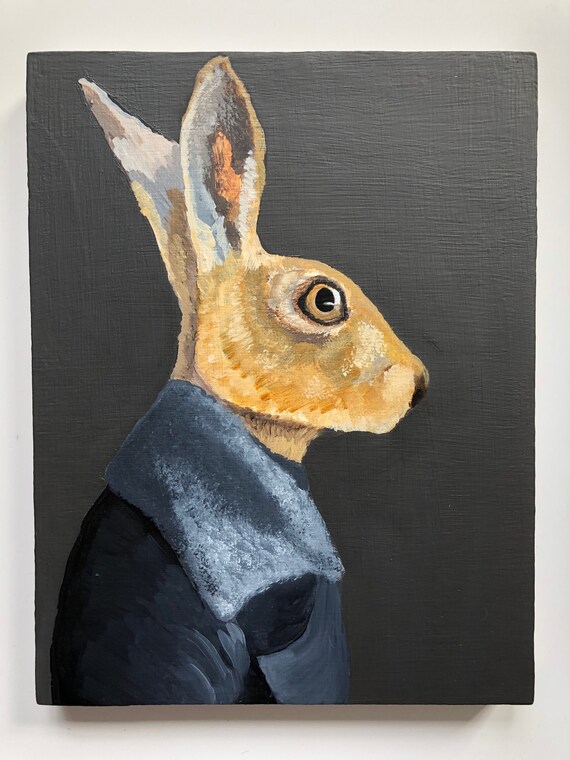 Oil Painting Harold Hare with Grey Coat and Fur Collar