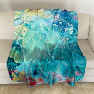 Sherpa Fleece Throw with Abstract Art, 50x60, 60x80, Warm Plush Blanket Throw, Sofa Throw, Modern Contemporary Decor, Cool Cucumber