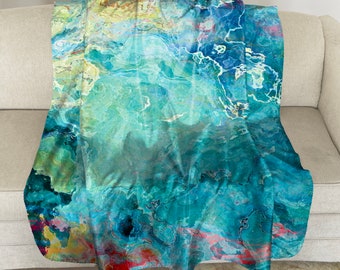 Sherpa Fleece Throw with Abstract Art: Modern Plush Blanket - Cool Cucumber