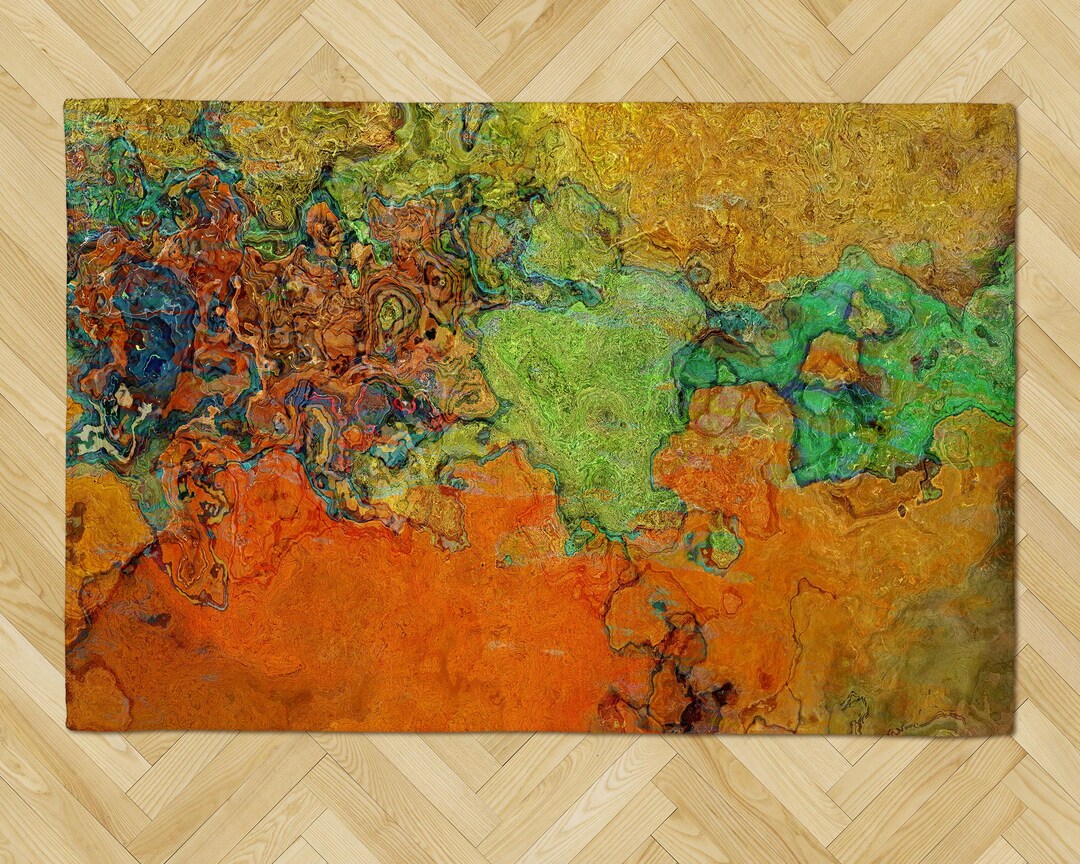 Area Rug With Abstract Art: Contemporary Indoor-outdoor Lay-flat Rug ...