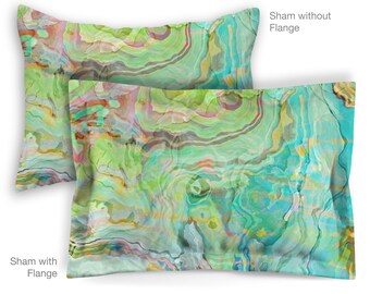 Abstract Art Pillow Sham, Standard or King Pillow Case, Bedroom Sham Contemporary Bedding, Flanged or Plain, Envelope Back, Spring Melody