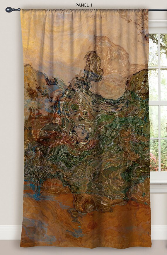 Abstract Art Window Curtains In Orange Turquoise And Copper Etsy