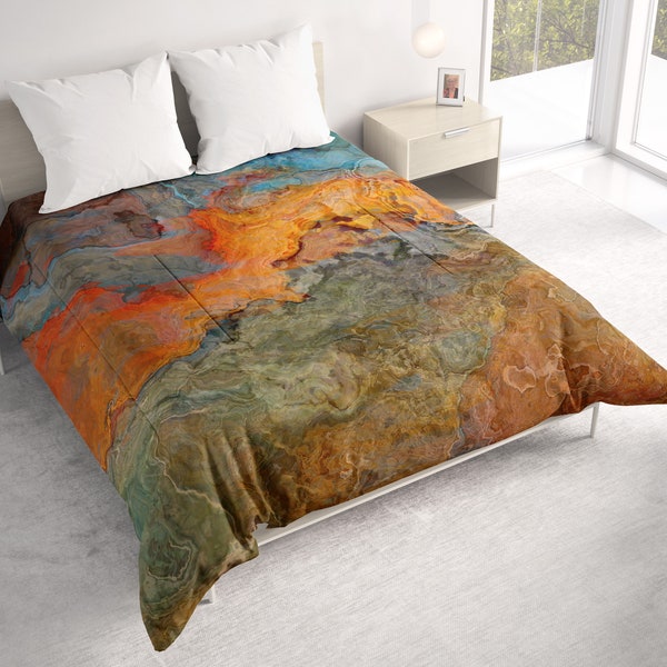 All Seasons Lightweight Comforter with Abstract Art, Contemporary Quilt Bedding, Twin, Queen or King Size Bedspread, Copper River