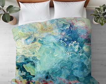 Duvet Cover with Abstract Art in King, Queen or Twin, Silky Smooth Microfiber, Contemporary Bedroom Decor, Modern Bedding, Cool Cucumber