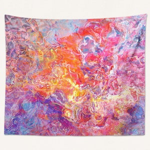Abstract Art Tapestry Large Wall Hanging, Modern Living Room or Bedroom Decor, Contemporary Decor, Awakening, Orange, Hot Pink, Blue, Purple