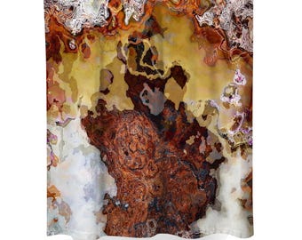Abstract Art Shower Curtain: Contemporary Bathroom Decor - Woodwork, Brown, White, Tan, Rust