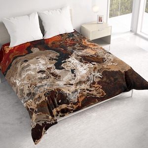 All Seasons Lightweight Comforter with Abstract Art, Contemporary Quilt Bedding, Twin, Queen or King Size Bedspread, Hammered Copper
