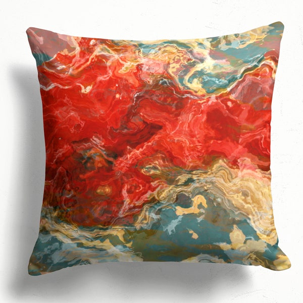 Decorative Pillow Cover with Abstract Art, Throw Cushion Cover, 16x16 inch or 18x18 inch, Square Accent Pillow Cover, Strawberry Season