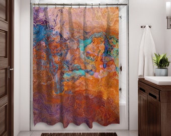 Abstract Art Shower Curtain, Contemporary Bathroom Decor, Bathroom Art, Water Resistant Shower Curtain, Southwest Archetype, Rust Turquoise
