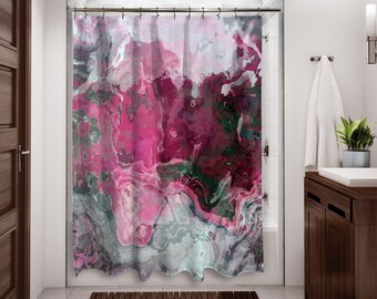 Abstract Art Shower Curtain, Contemporary Bathroom Decor, Bathroom Art, Water Resistant Shower Curtain, Raspberry, Hot Pink and Gray