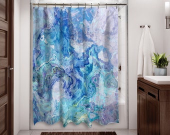 Abstract Art Shower Curtain, Contemporary Bathroom Decor, Bathroom Art, Water Resistant Shower Curtain, Cloud Nine in Aqua and Blue