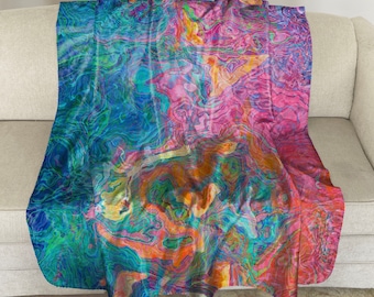 Sherpa Fleece Throw with Abstract Art: Modern Plush Blanket - Summer Sunrise