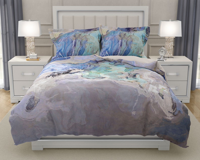Duvet Cover With Abstract Art Queen Duvet Cover In Blue And Etsy