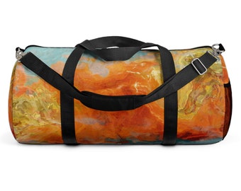 Weekender With Abstract Art, Lined Fabric Duffel Bag With Padded Shoulder Strap, Overnight Travel Bag, Duffle Carry On, Electric