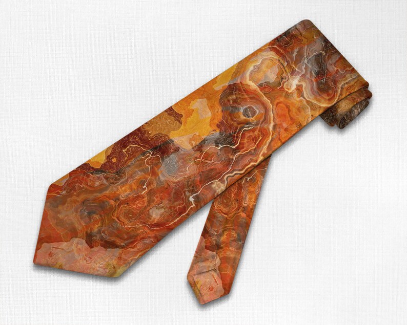 Mens Tie with Abstract Art, Modern Mens Necktie, Print Neck Tie for Him, Gift for Dad, Contemporary Art Tie, Wedding Tie, Lava Flow image 5