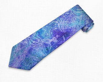 Men’s Tie with Abstract Art, Modern Men’s Necktie, Print Neck Tie for Him, Gift for Dad, Contemporary Art Tie, Wedding Tie, Blue Movement