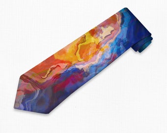 Men’s Tie with Abstract Art, Modern Men’s Necktie, Print Neck Tie for Him, Gift for Dad, Contemporary Art Tie, Wedding Tie, Primordial Soup