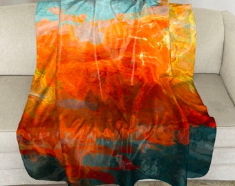 Sherpa Fleece Throw with Abstract Art: Modern Plush Blanket - Electric