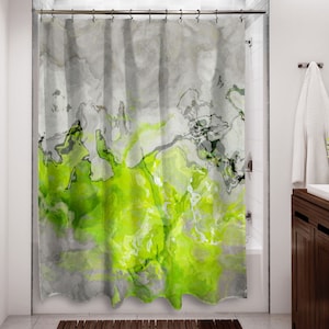 Abstract Art Shower Curtain, Contemporary Bathroom Decor, Bathroom Art, Water Resistant Shower Curtain, Lime Love, Lime Green and Warm Gray image 1