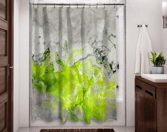 Abstract Art Shower Curtain, Contemporary Bathroom Decor, Bathroom Art, Water Resistant Shower Curtain, Lime Love, Lime Green and Warm Gray