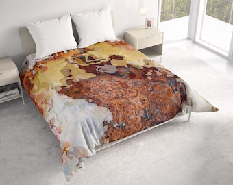 All Seasons Lightweight Comforter with Abstract Art, Contemporary Quilt Bedding, Twin, Queen or King Size Bedspread, Woodwork