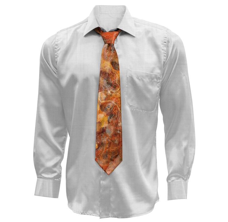 Mens Tie with Abstract Art, Modern Mens Necktie, Print Neck Tie for Him, Gift for Dad, Contemporary Art Tie, Wedding Tie, Lava Flow image 2