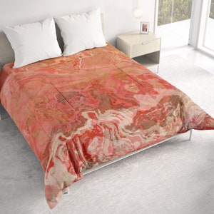 All Seasons Lightweight Comforter with Abstract Art, Contemporary Quilt Bedding, Twin, Queen or King Size Bedspread, Just Peachy