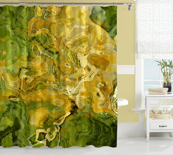 Abstract art shower curtain in Brown and Yellow Summer Oaks