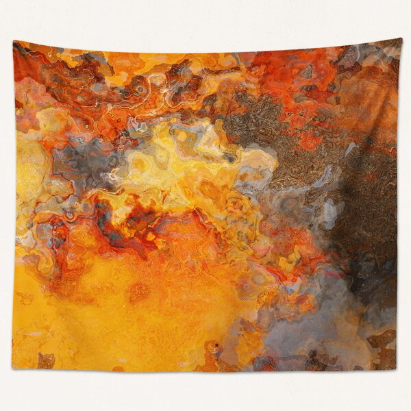 Abstract Art Tapestry Large Wall Hanging, Modern Living Room or Bedroom Decor, Contemporary Decor, Lava Flow in Orange, Red, Yellow, Brown