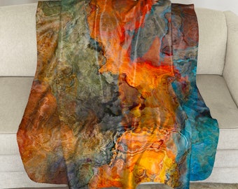 Sherpa Fleece Throw with Abstract Art: Modern Plush Blanket - Copper River