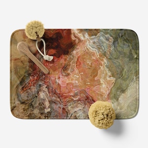 Bath Mat with Abstract Art, Microfiber Memory Foam Bathroom Rug, Anti-Slip Backing, Modern Non Slip Bathroom Rug, Firestarter
