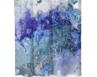 Abstract Art Shower Curtain: Contemporary Bathroom Decor - Storm in Blue and White