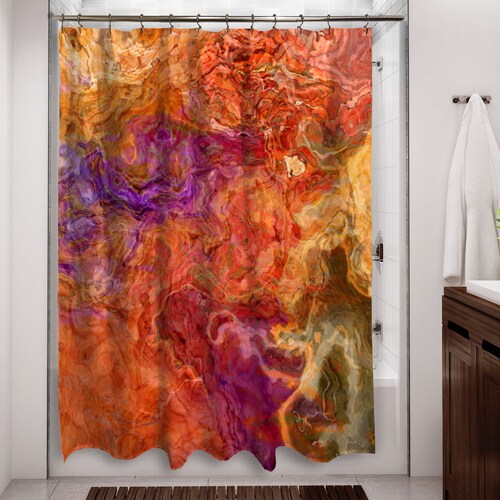 Contemporary Shower Curtain Abstract Art Bathroom Decor Red Etsy