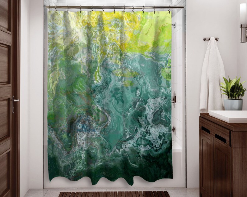 Abstract Shower Curtain Contemporary Bathroom Decor Green Etsy