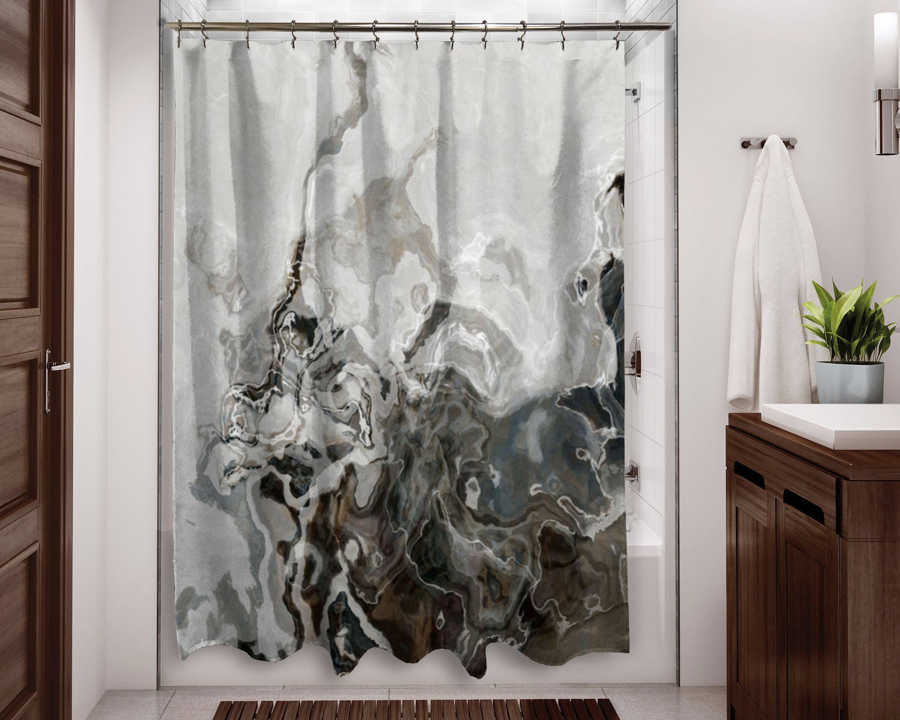 Abstract Art Shower Curtain Contemporary Bathroom Decor Etsy