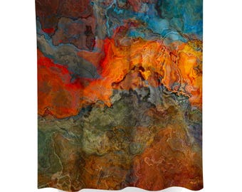 Abstract Art Shower Curtain: Contemporary Bathroom Decor - Copper River, Orange Turquoise Brown