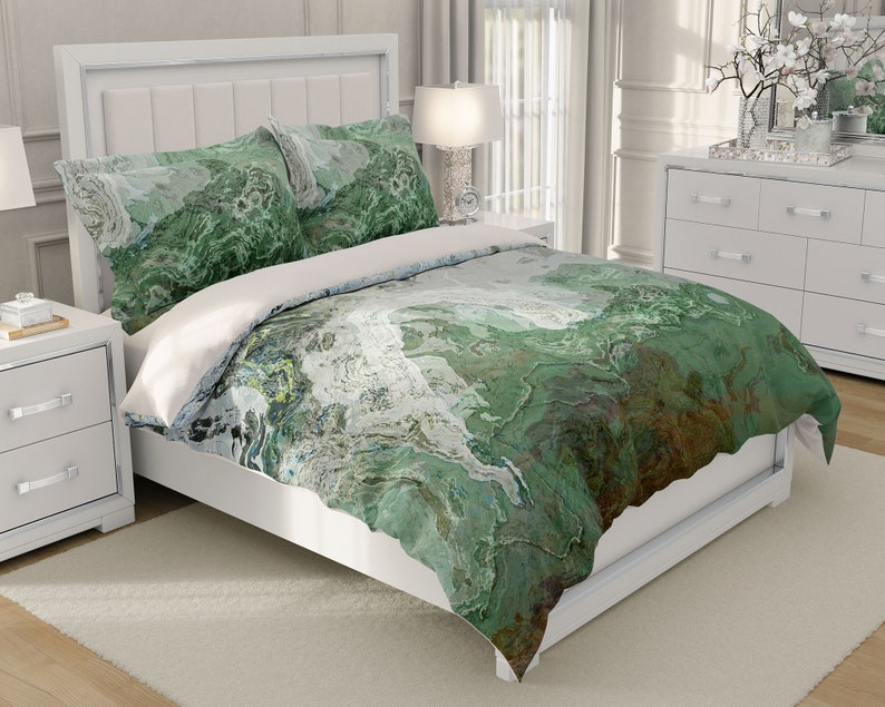 Duvet Cover with Abstract Art in King, Queen or Twin, Silky Smooth Microfiber, Contemporary Bedroom Decor, Modern Bedding, River Wind afbeelding 4