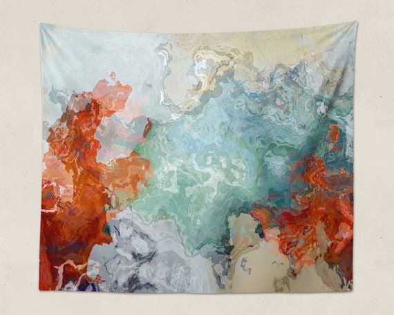 Abstract Art Tapestry Modern Wall Hanging In Dark Red Blue And Beige Contemporary Living Room Or Bedroom Decor Simple Pleasures